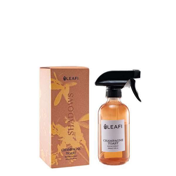 LEAFI Aroma Champagne Toast luxury room spray 200ml amber bottle with gold gift box on white background