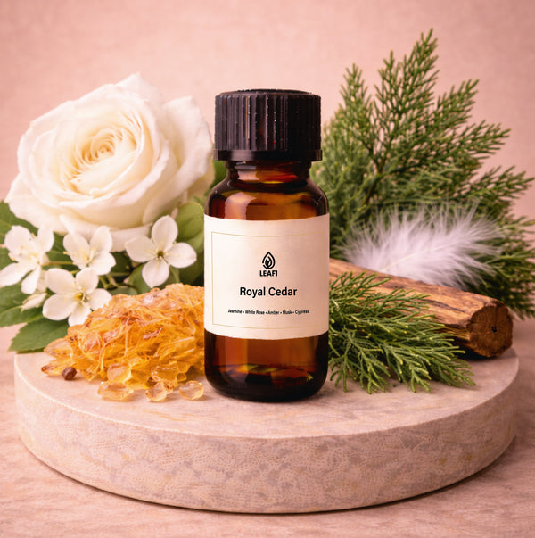 Royal Cedar Fragrance Oil bottle - premium diffuser fragrance oil by LEAFI Aroma UAE