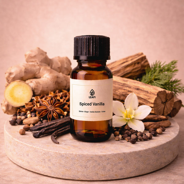 Spiced Vanilla Fragrance Oil bottle - premium diffuser fragrance oil by LEAFI Aroma UAE