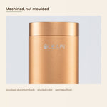 LEAFI Aura 200 Gold anodised aluminium body and knurled collar close-up