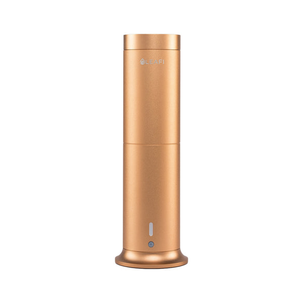 LEAFI Aura 200 aroma diffuser in Gold - front view showing the LEAFI logo