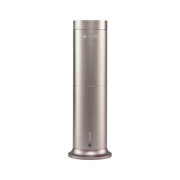 LEAFI Aura 200 aroma diffuser in Rose Gold - front view showing the LEAFI logo