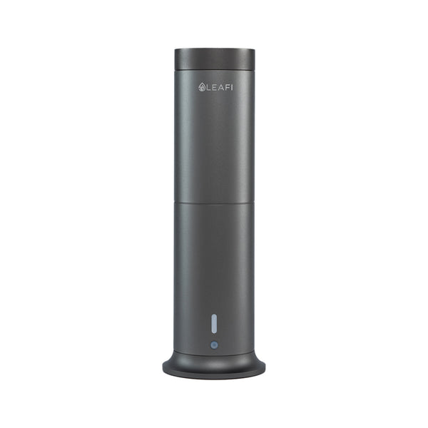 LEAFI Aura 200 aroma diffuser in Titanium - front view showing the LEAFI logo