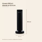 LEAFI Aura 300 dimensions - 36.5 cm tall, 12.5 cm base, covers up to 200 cubic metres