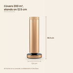 LEAFI Aura 300 dimensions - 36.5 cm tall, 12.5 cm base, covers up to 200 cubic metres