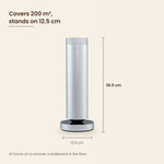 LEAFI Aura 300 dimensions - 36.5 cm tall, 12.5 cm base, covers up to 200 cubic metres
