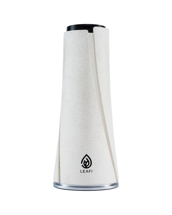 LEAFI Aura Pro smart aroma diffuser - front view showing the stone-effect finish and LEAFI logo