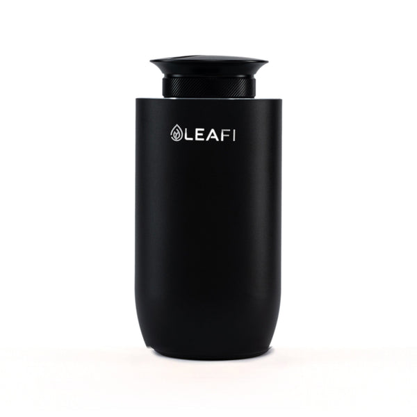 LEAFI X-AIR waterless car diffuser in Black - front view showing the LEAFI logo