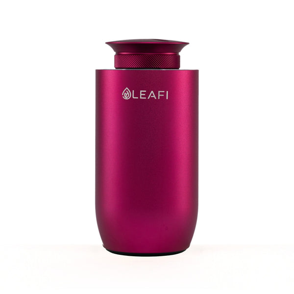 LEAFI X-AIR waterless car diffuser in Rose Red - front view showing the LEAFI logo