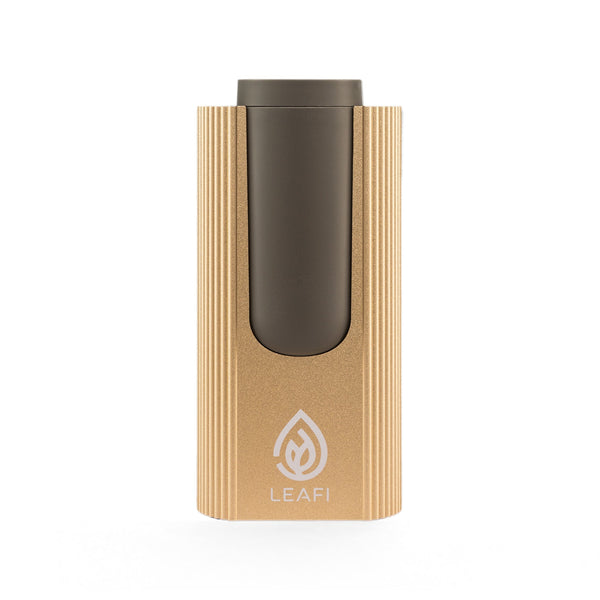 LEAFI Y-AIR waterless car diffuser in Gold - front view showing the LEAFI logo