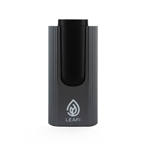 LEAFI Y-AIR waterless car diffuser in Titanium - front view showing the LEAFI logo