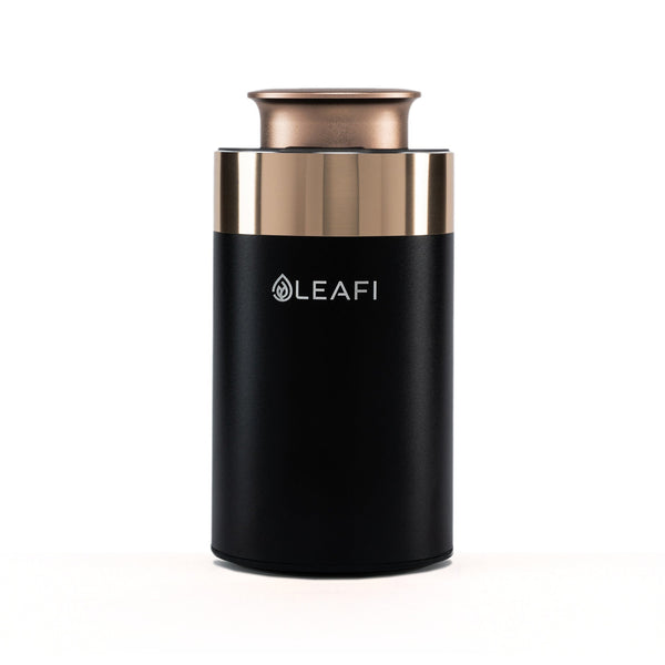 LEAFI Z-AIR waterless car diffuser in Black Gold - front view showing the LEAFI logo