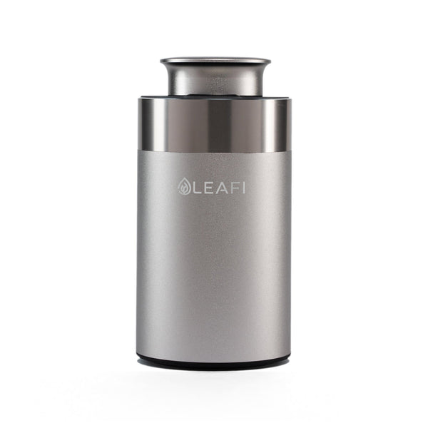 LEAFI Z-AIR waterless car diffuser in Gray - front view showing the LEAFI logo