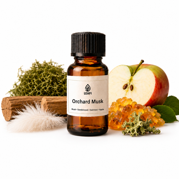 LEAFI orchard-musk-essential-oil fragrance oil on white background